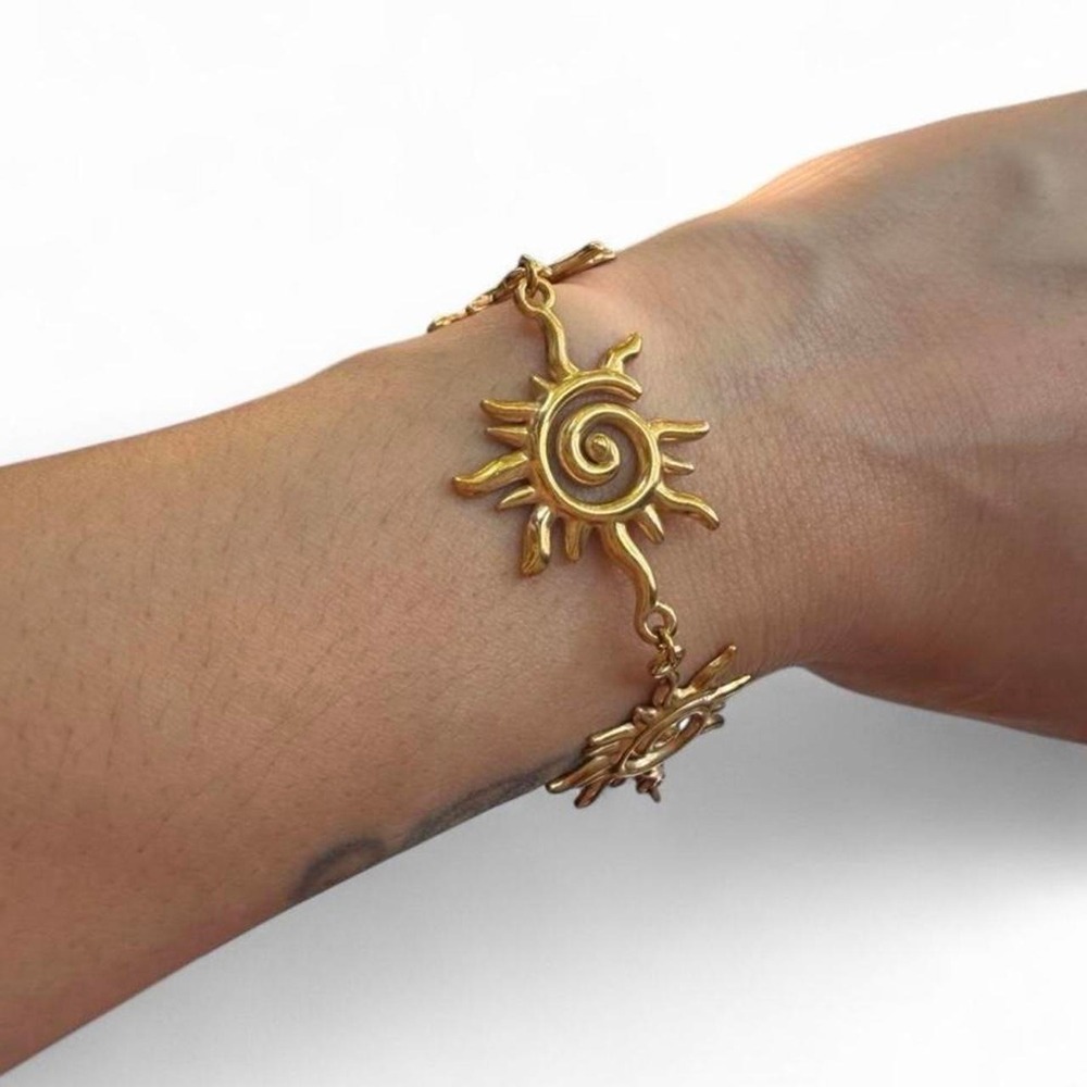Gold Spiral Celestial Sunburst Multi Link Charm Bracelet